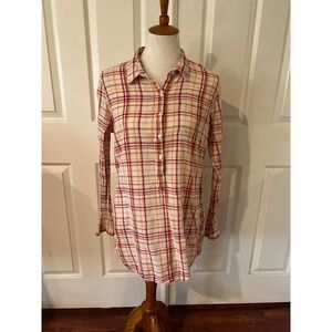 Toad Co Womens Orange Organic Cotton Plaid Airbrush Tunic Top Size L Gorpcore